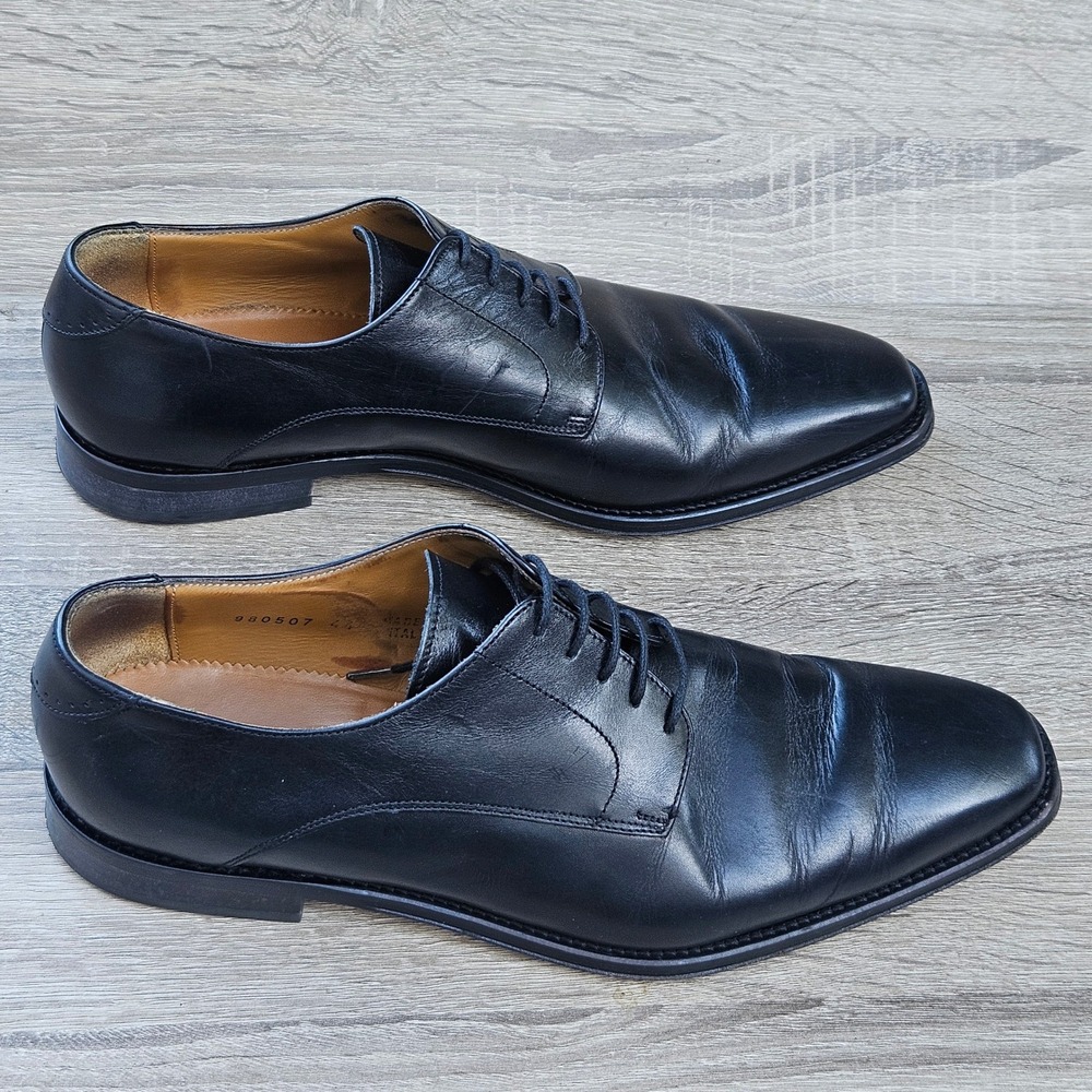 Made in‎ Italy Black Leather Derby Dress Shoes Plain Toe Mens Size 44 Vero Cuoio